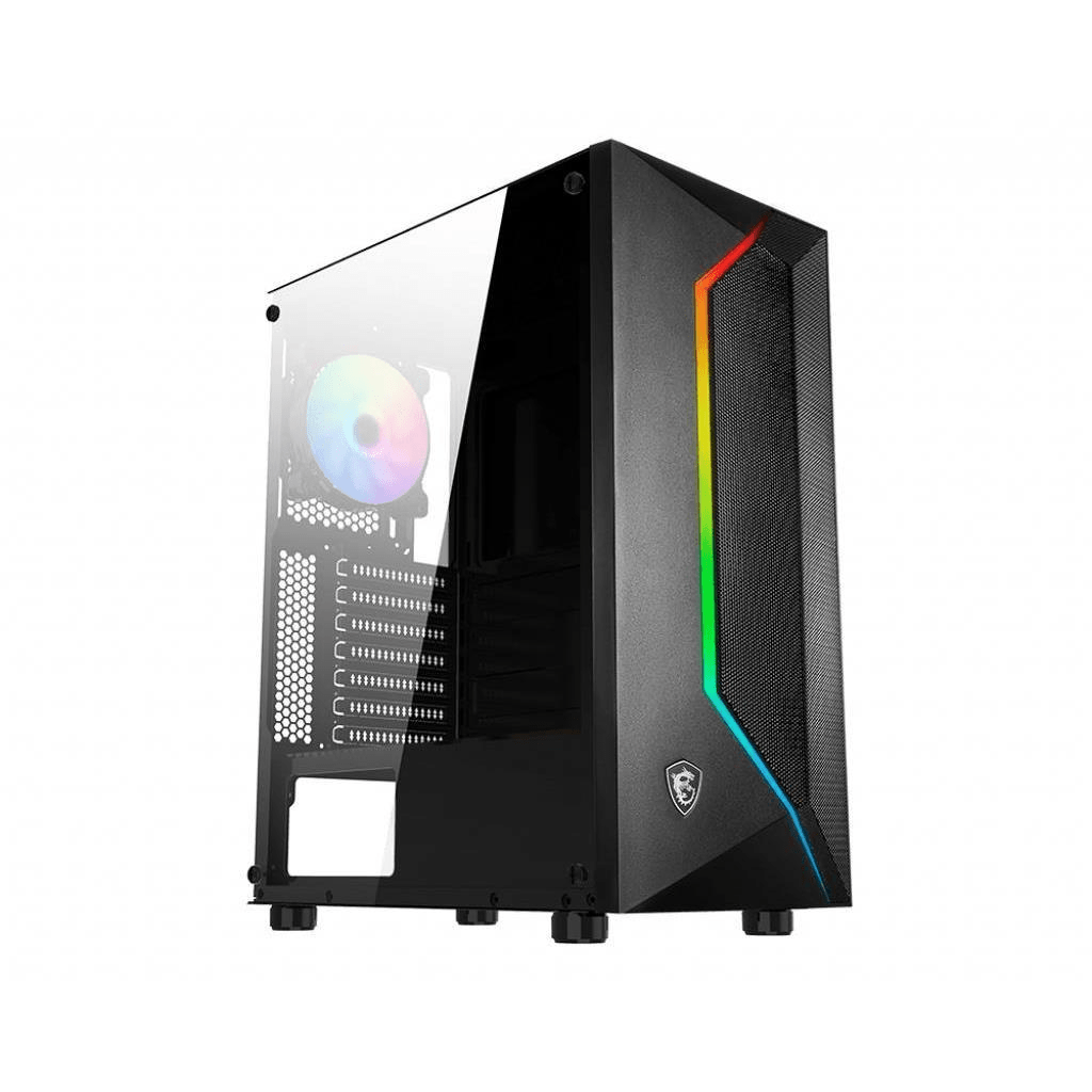 MSI MAG VAMPIRIC 100R 'V100R' Mid Tower Gaming 'Black, 1x 120mm ARGB PWM Fan, 1x 120mm PWM Fan, RGB Front Panel, Tempered Glass Panel, ATX, mATX, mini-ITX'
