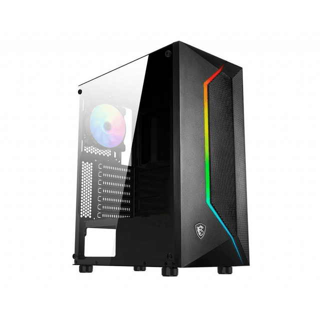 MSI MAG VAMPIRIC 100R 'V100R' Mid Tower Gaming 'Black, 1x 120mm ARGB PWM Fan, 1x 120mm PWM Fan, RGB Front Panel, Tempered Glass Panel, ATX, mATX, mini-ITX'