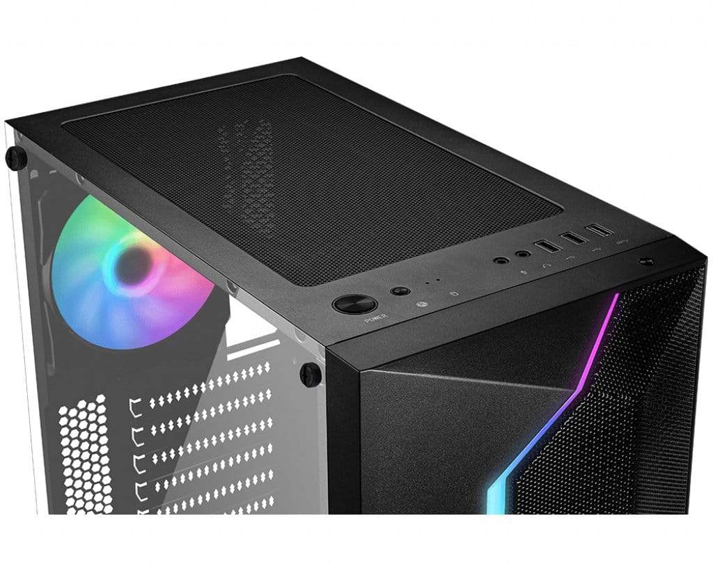 MSI MAG VAMPIRIC 100R 'V100R' Mid Tower Gaming 'Black, 1x 120mm ARGB PWM Fan, 1x 120mm PWM Fan, RGB Front Panel, Tempered Glass Panel, ATX, mATX, mini-ITX'