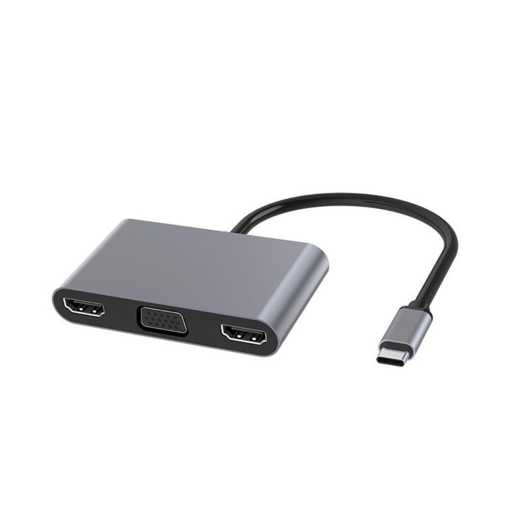 Tuff-Luv 5 in 1 Hub Type C to Dual HDMI +VGA+USB+PD with 100Watt PowerPass through delivery - Silver MF1037