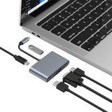 Tuff-Luv 5 in 1 Hub Type C to Dual HDMI +VGA+USB+PD with 100Watt PowerPass through delivery - Silver MF1037