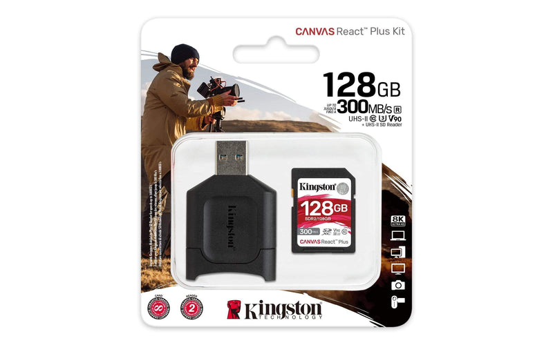 Kingston Canvas React Plus Memory Card 128GB SD Class 10 UHS-II MLPR2/128GB