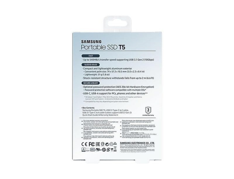 Samsung T5 250GB Blue External SSD MU-PA250B/WW