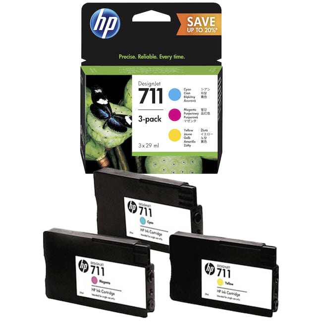 HP 711 29-ml Cyan, Magenta, Yellow Standard Yield Printer Ink Cartridges Original P2V32A 3-pack