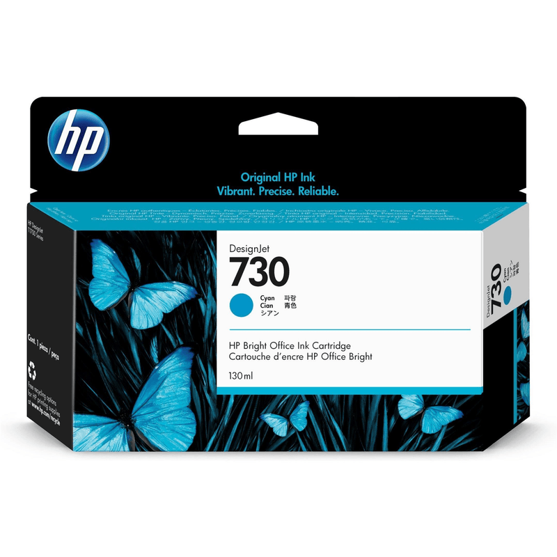 HP 730 130-ml DesignJet Cyan Standard Yield Printer Ink Cartridge Original P2V62A Single-pack
