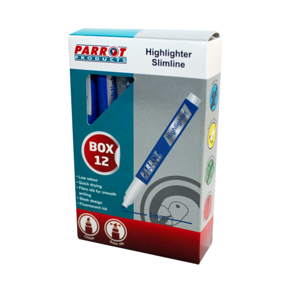 Parrot Slimline Marker Highlighters (Box of 12 - Blue)