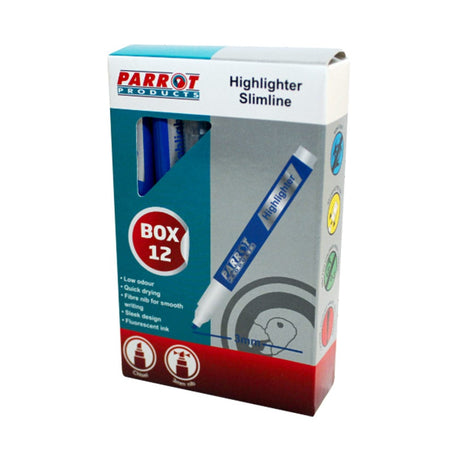 Parrot Slimline Marker Highlighters (Box of 12 - Blue)