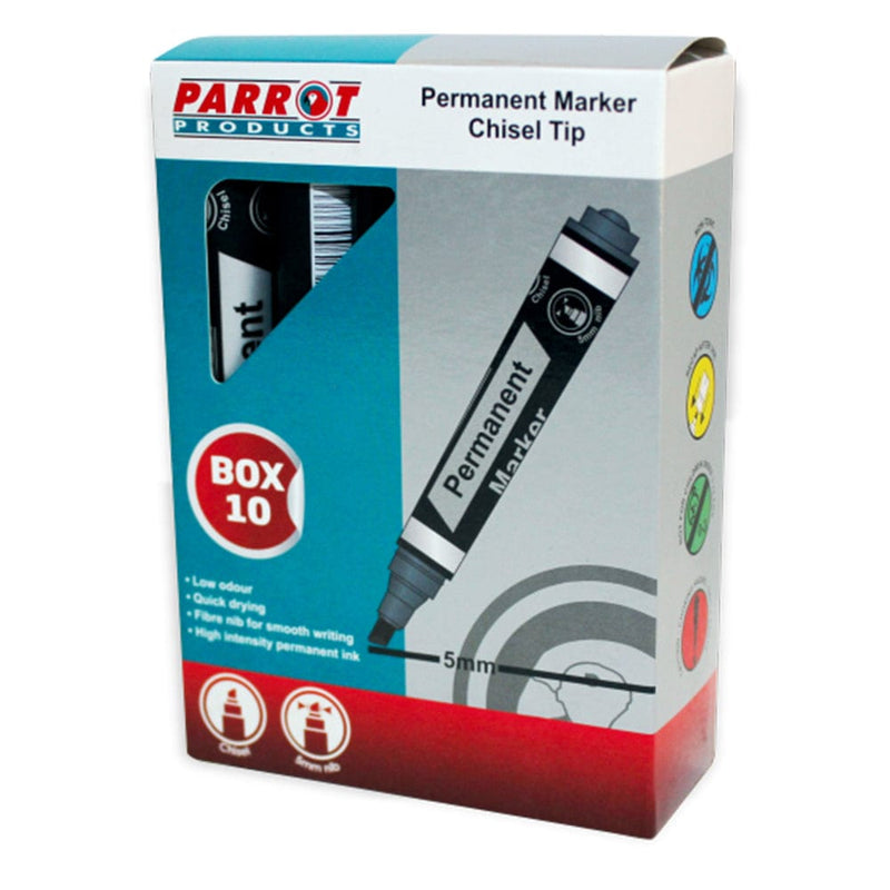 Parrot Chisel Tip Permanent Markers (Box of 10 - Black)
