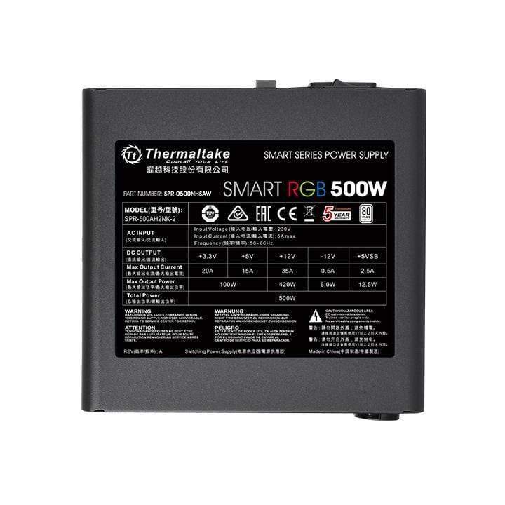 Thermaltake Smart RGB 80 PLUS 500W 20+4 Pin ATX Black Power Supply PS-SPR-0500NHSAW-1