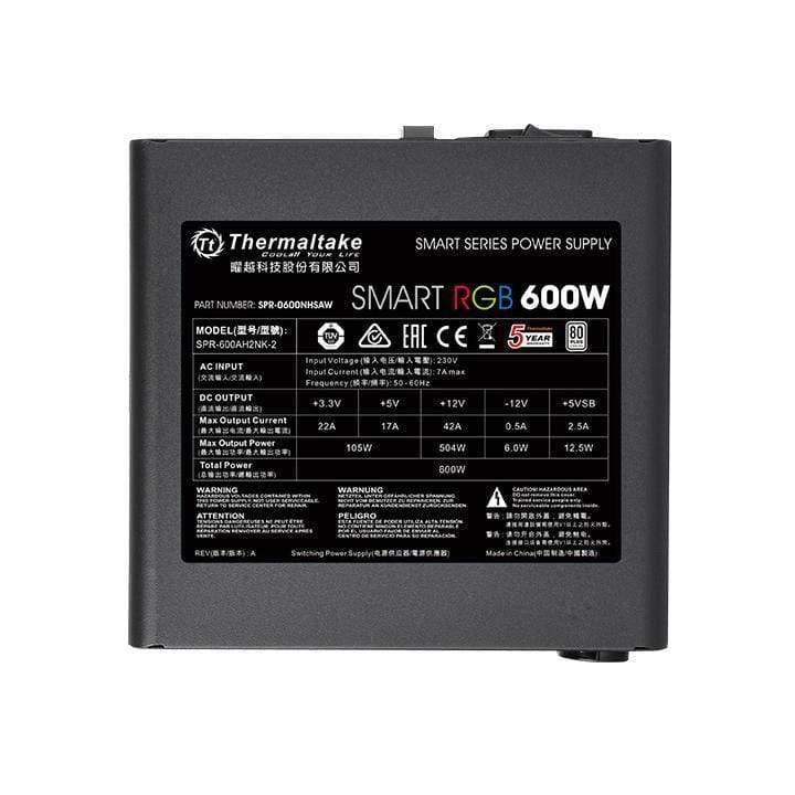 Thermaltake Smart RGB 80 PLUS 600W 20+4 Pin ATX Black Power Supply PS-SPR-0600NHSAW-1