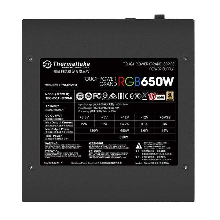 Thermaltake Toughpower Grand RGB 80 PLUS Gold 650W 24-pin ATX Black Power Supply PS-TPG-0650FPCGEU-R