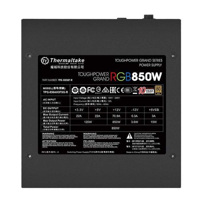 Thermaltake Toughpower Grand RGB 80 PLUS Gold 850W 24-pin ATX Black Power Supply PS-TPG-0850FPCGEU-R