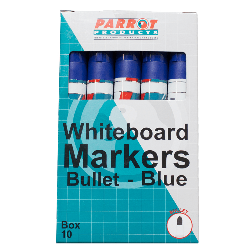 Parrot Whiteboard Markers Bullet Tip Blue 10-pack PW1001D