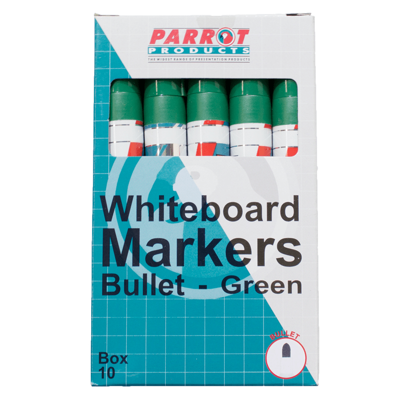 Parrot Whiteboard Markers Bullet Tip Green 10-pack PW1001G