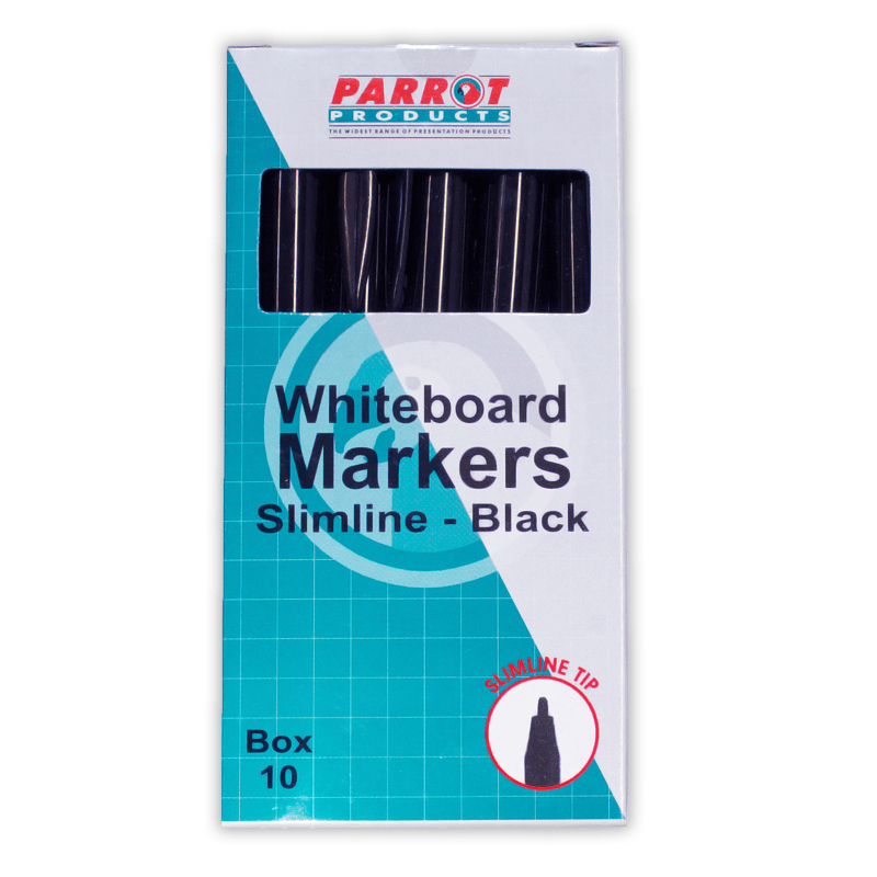 Parrot Whiteboard Markers Slimline Tip Black 10-pack PW2001B