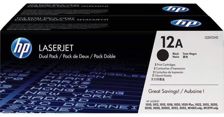 HP 12A Black Toner Cartridges 2,000 Pages Each Q2612AF Dual-pack