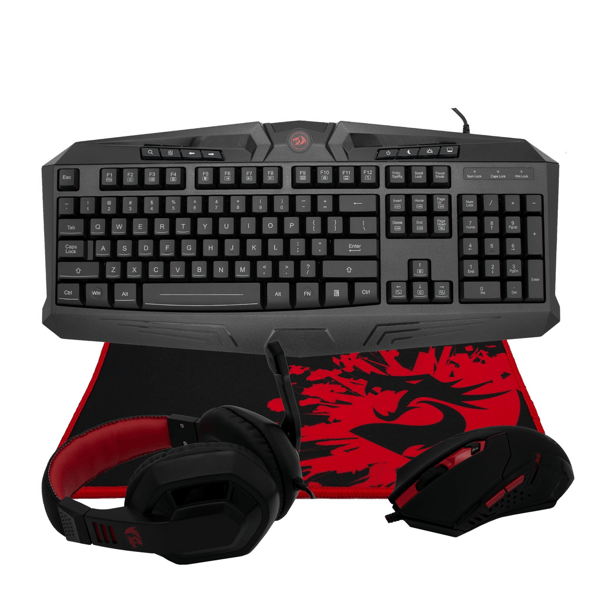 Redragon RD-S101-BA-1 Keyboard Headset and Mouse Combo USB Black and Red