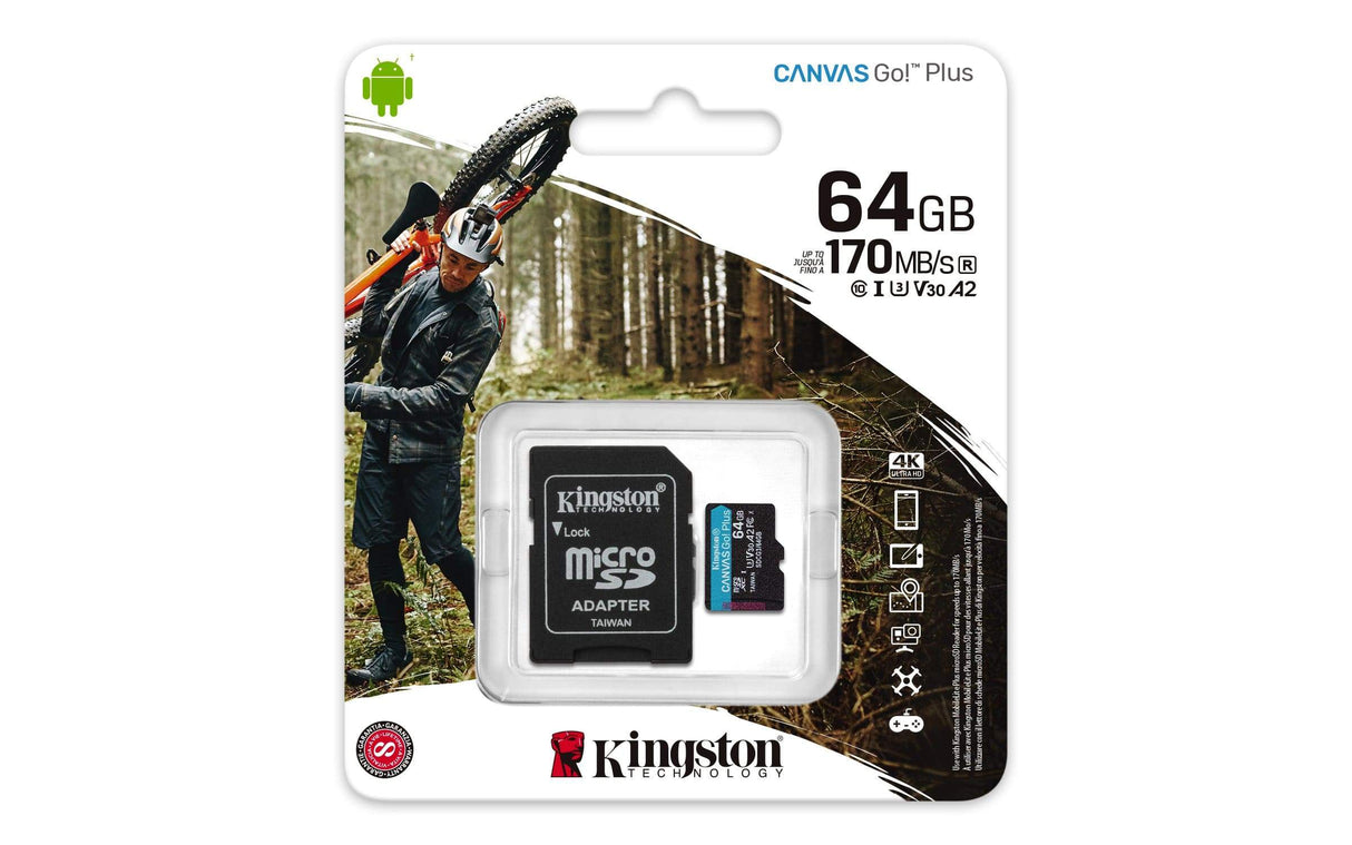 Kingston Canvas Go! Plus Memory Card 64GB MicroSD Class 10 UHS-I SDCG3/64GB