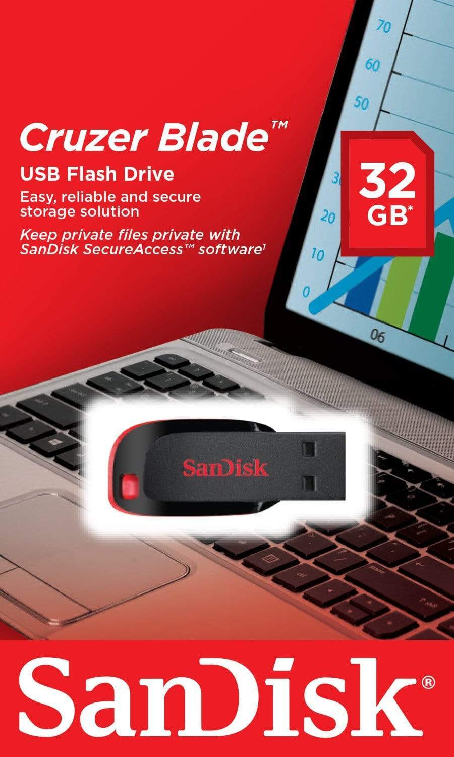 SanDisk Cruzer Blade 32GB USB 2.0 Type-A Black and Red USB Flash
