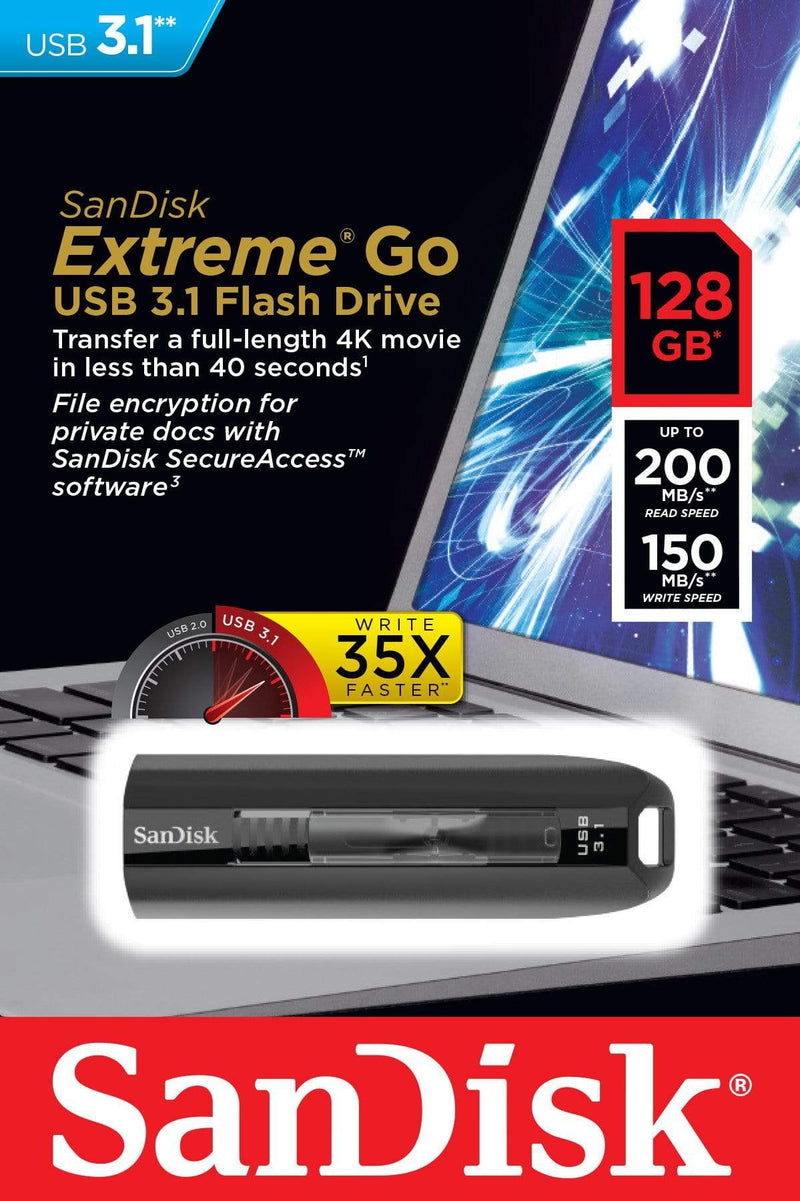 SanDisk Extreme Go 128GB USB 3.2 Gen 1 Type-A Black USB Flash Drive SDCZ800-128G-G46