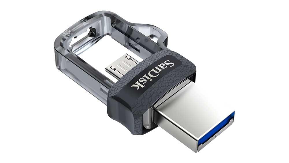 SanDisk Ultra Dual M3.0 128GB USB 3.2 Gen 1 Type-A / Black Silver and Transparent USB Flash Drive SDDD3-128G-G46