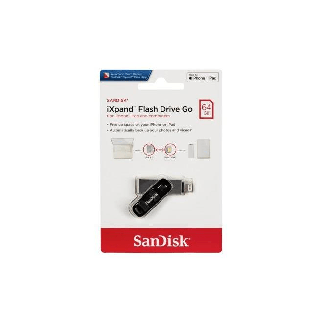 SanDisk iXpand Flash Drive Go 64GB USB 3.0 Silver USB Flash Drive SDIX60N-064G-GN6NN