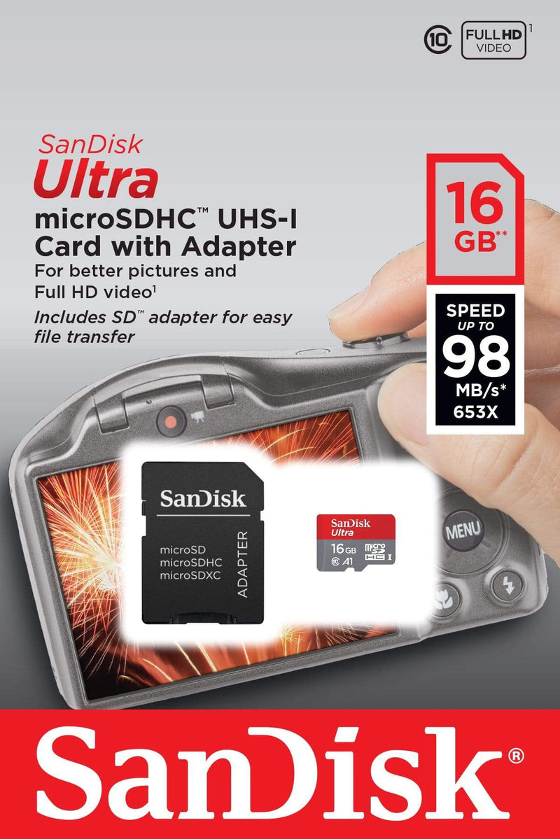 SanDisk Ultra Memory Card 16GB MicroSDHC Class 10 UHS-I SDSQUAR-016G-GN6IA