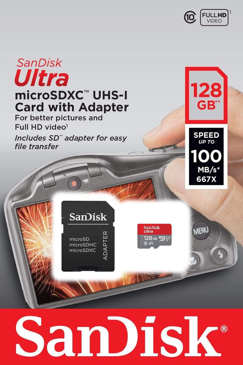 SanDisk Ultra Memory Card 128GB MicroSDXC Class 10 UHS-I SDSQUAR-128G-GN6IA