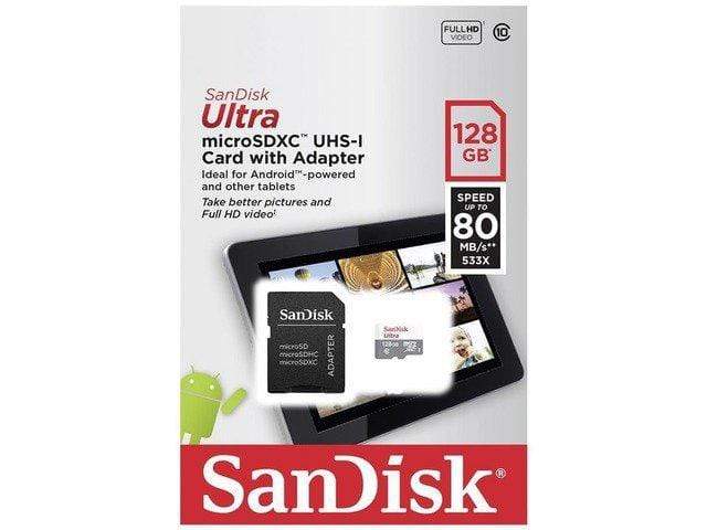 SanDisk Ultra MicroSDXC 128GB UHS-I + SD Adapter Memory Card Class 10 SDSQUNS-128G-GN6TA