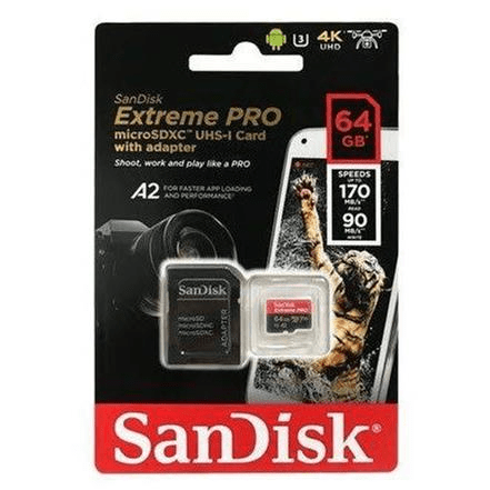 SanDisk Extreme Pro 64GB microSDXC Memory Card SDSQXCY-064GGN6MA