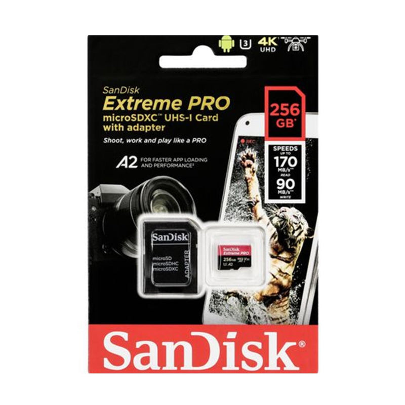 SanDisk Extreme Pro 256GB MicroSDXC Class 10 Memory Card SDSQXCZ-256G-GN6MA