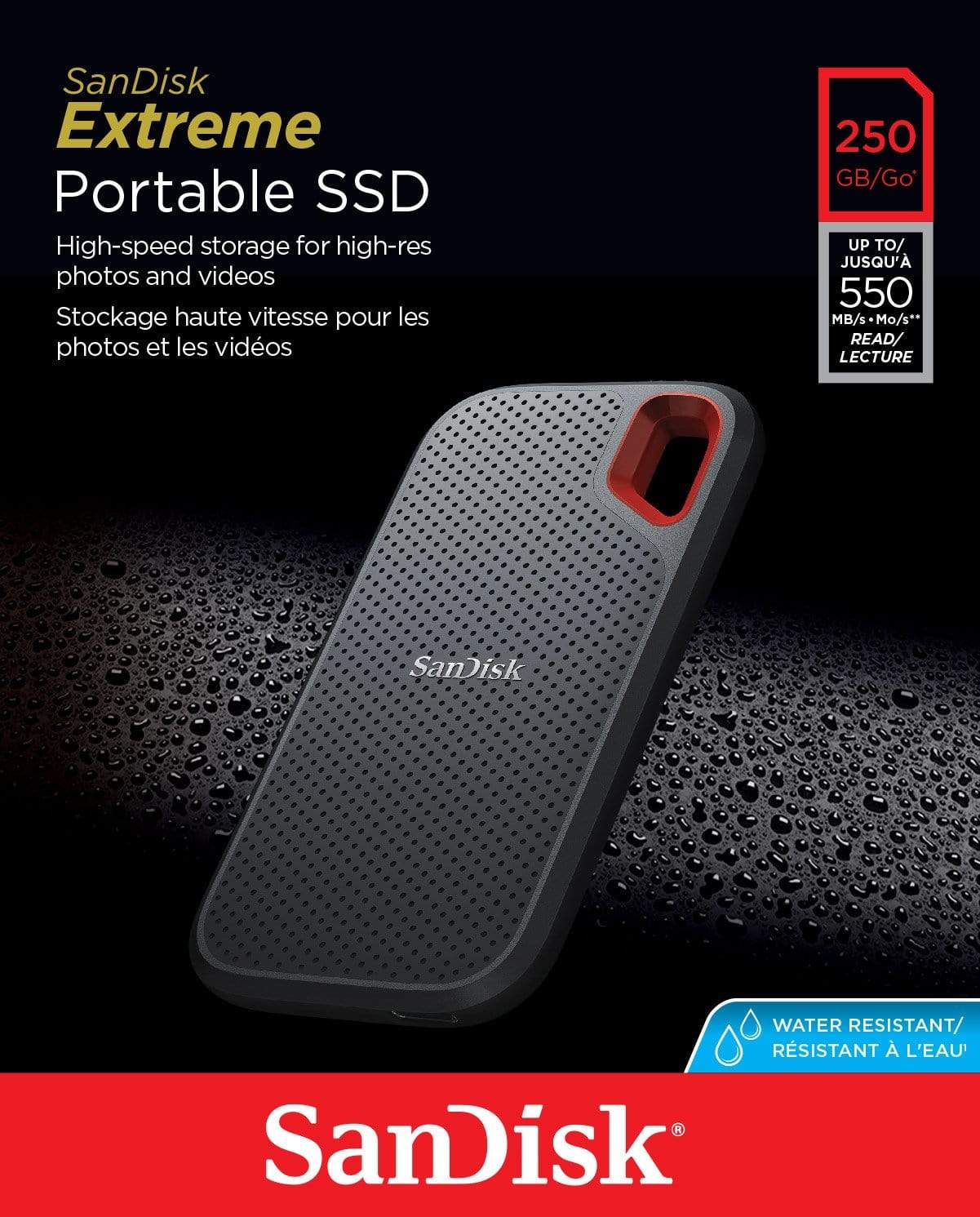 SanDisk Extreme 250GB Gray and Orange External SSD SDSSDE60-250G-G25