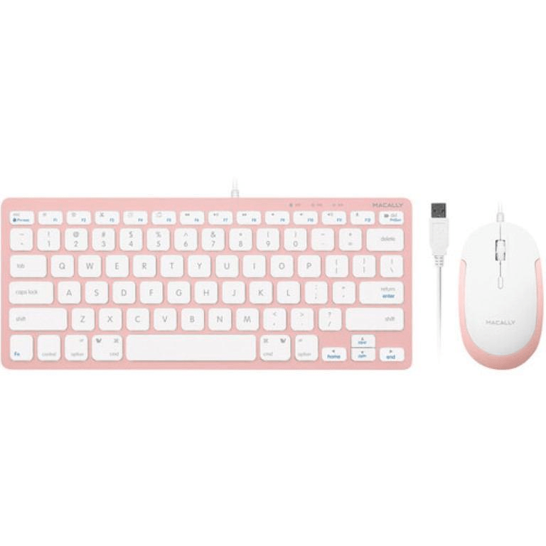 Macally Compact Aluminum USB Keyboard and Quiet Click Mouse Pink SLIMKEYCCBP
