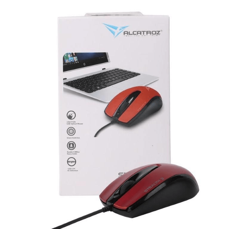 Alcatroz Stealth 3 Stealth Silent USB Wired Mouse Metallic Red STEALTH3MRED