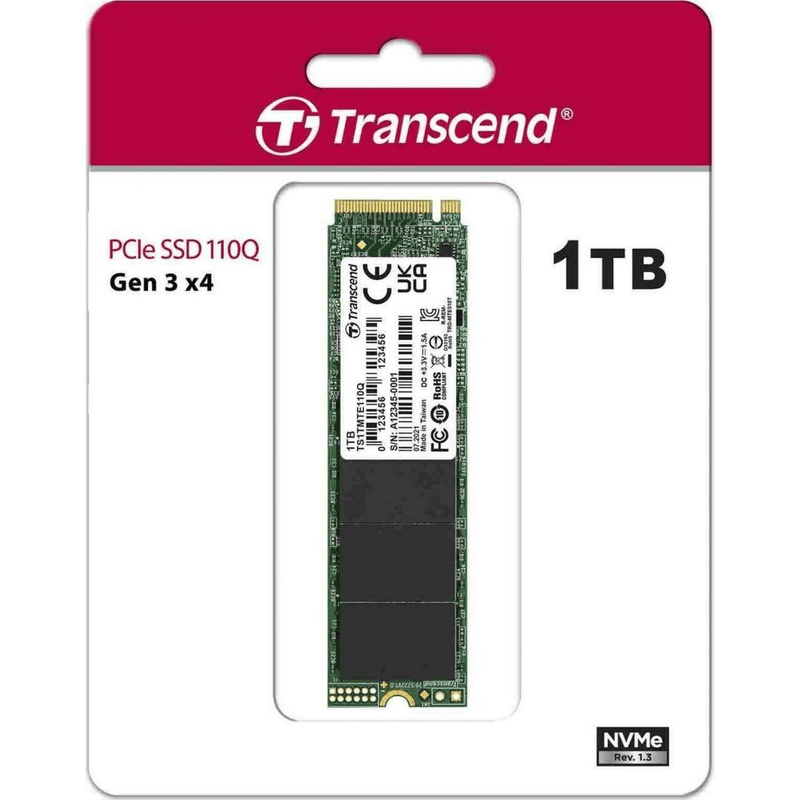 Transcend 110Q M.2 1TB PCIe 3.0 NVMe QLC 3D NAND Internal SSD TS1TMTE110Q