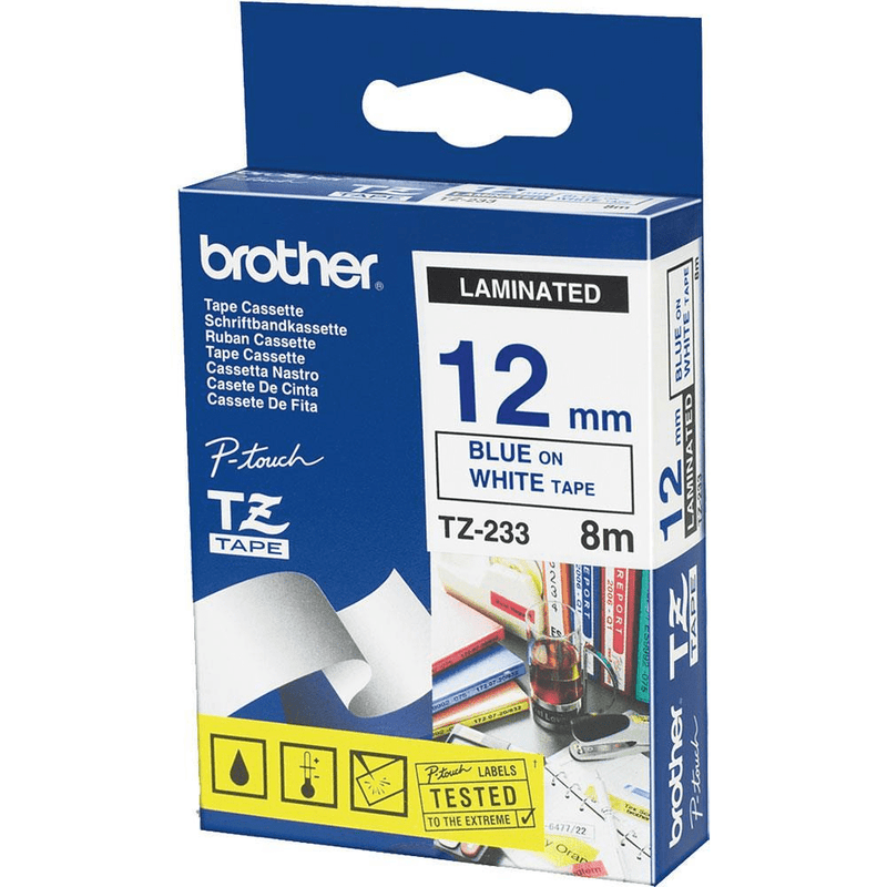 Brother Blue On White Gloss Laminated Tape, 12mm Label-making Tape TZ TZ-233