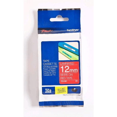 Brother TZe-435 label-making tape White on red