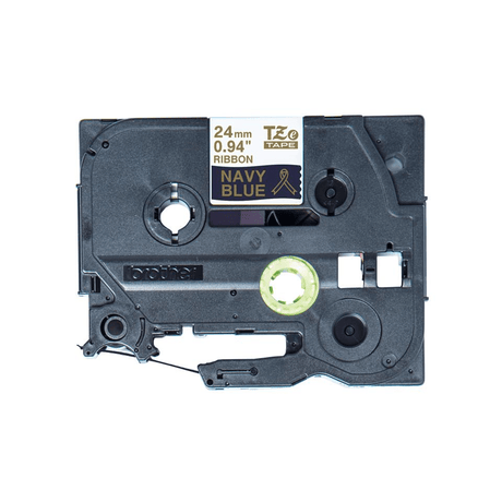 Brother TZE-RN54 P-Touch Gold Print on Navy Satin Ribbon 24mm