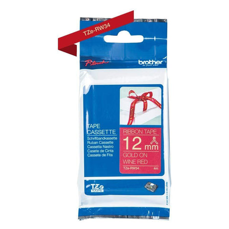 Brother TZE-RW34 Label-making Tape Gold On Red
