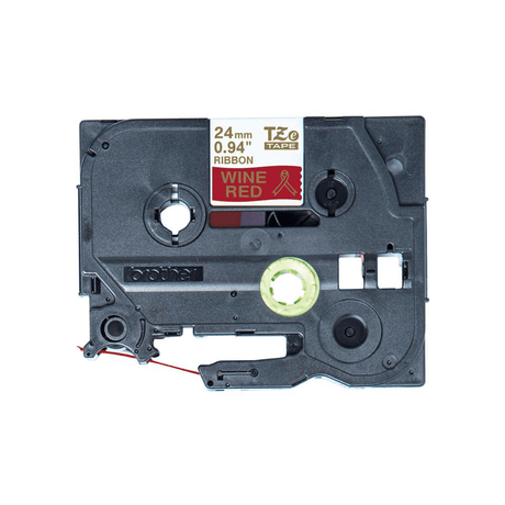 Brother TZE-RW54 P-Touch Gold Print on Red Satin Ribbon 24mm