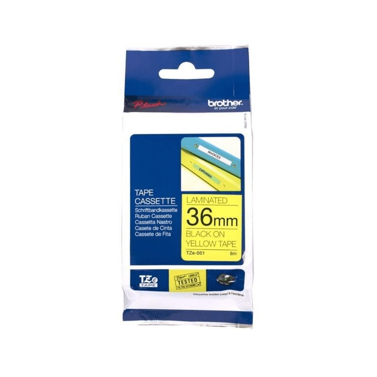 Brother 36mm Label-making Tape Black on Yellow with Extra Strength Adhesive TZE-S661 Single-pack