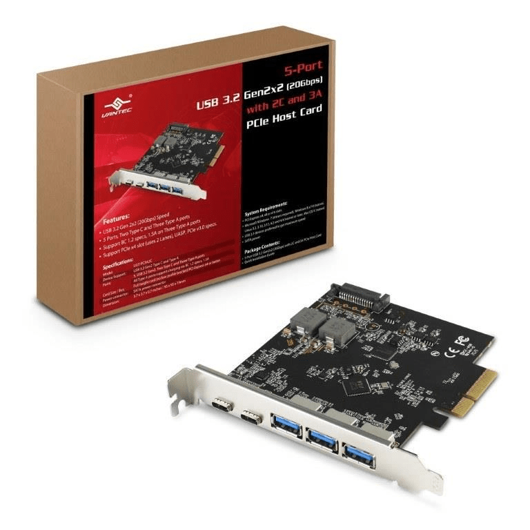 Vantec 5-port USB PCIe Host Adapter Card UGT-PC3A2C