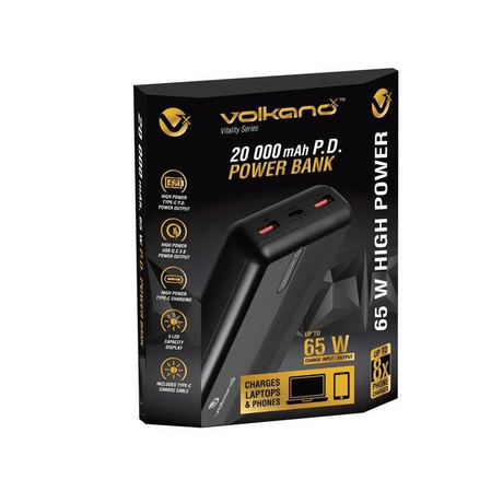 Volkano Vitality Series 65W 20,000 mAh Power Bank VKX-9010-GM