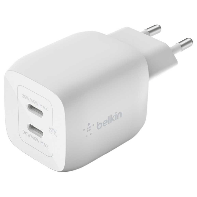 Belkin BoostCharge Pro Dual 45W USB-C GaN Wall Charger with PPS White WCH011VFWH