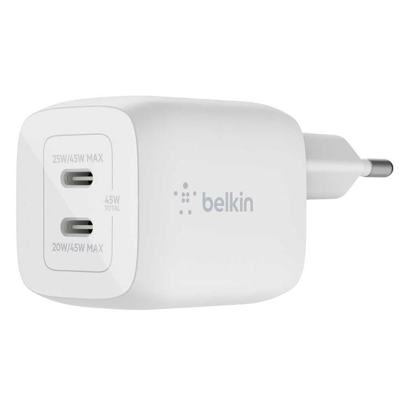 Belkin BoostCharge Pro Dual 45W USB-C GaN Wall Charger with PPS White WCH011VFWH